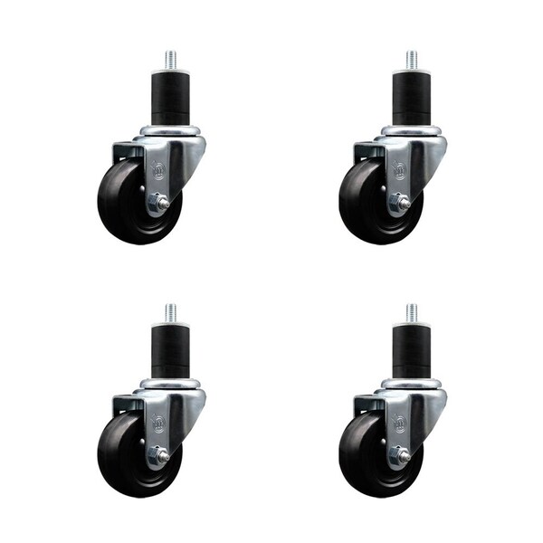 Service Caster 3'' SS Soft Rubber Wheel Swivel 1-3/4'' Expanding Stem Caster Set, 4PK SCC-SSEX20S314-SRS-134-4 - main